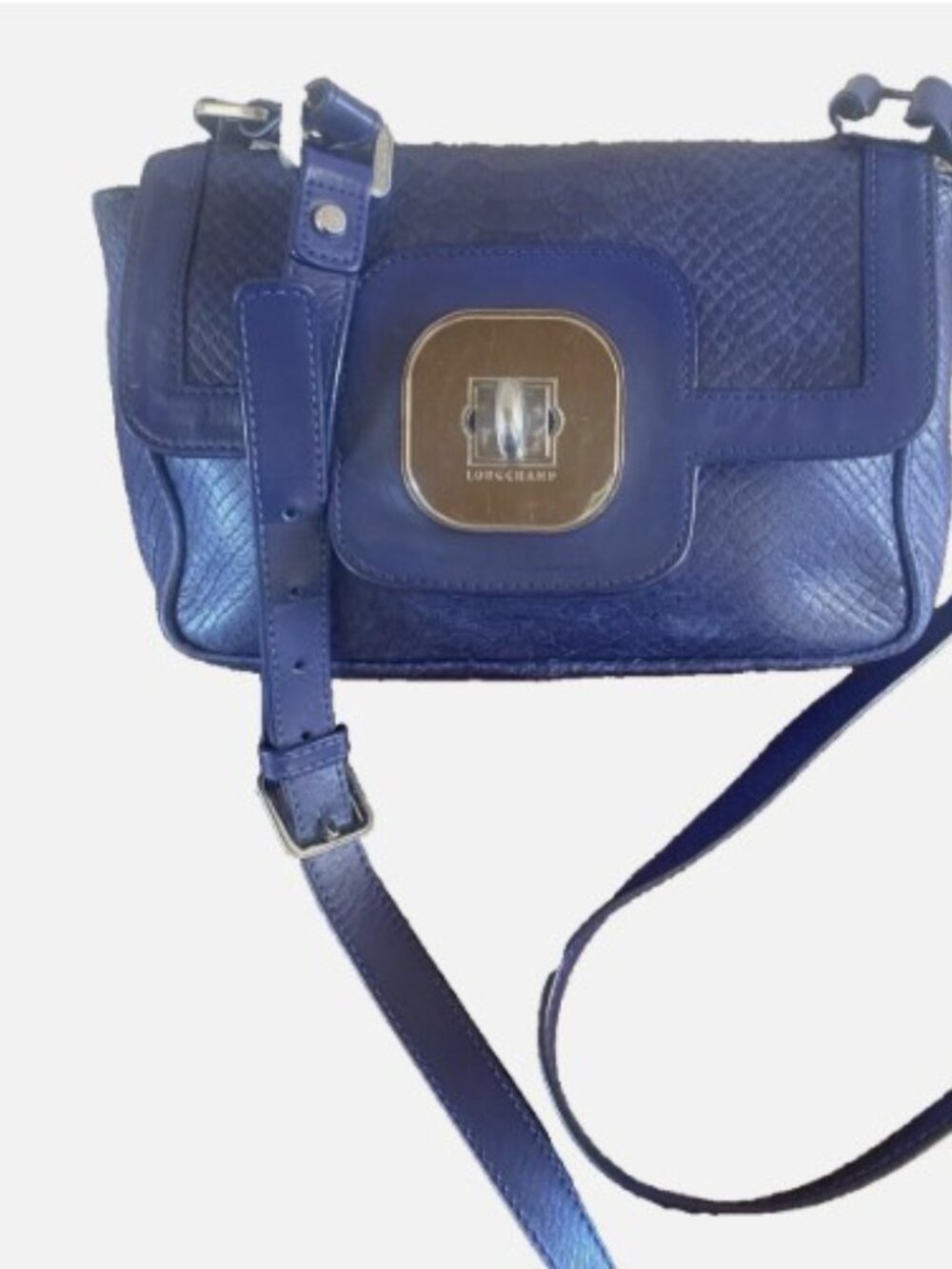 LONGCHAMP Gatsby Navy Blue Python Embossed Leather Crossbody Handbag